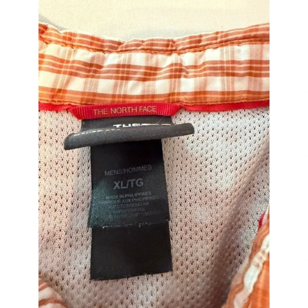 The North Face Mens XL Orange Gingham Plaid Short Sleeve Hiking Shirt 0148